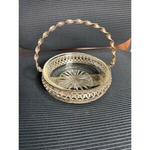 Antique Style Crystal Serving Dish Silver Plate Carrier Nut Candy Bowl Starburst